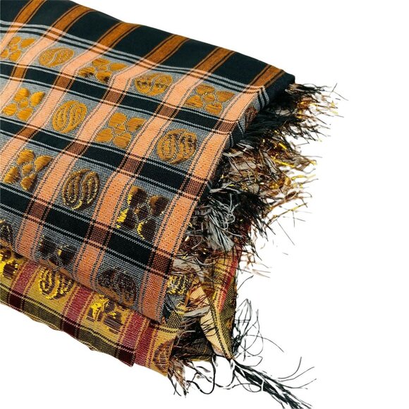 2 Plaid Decorative Tablecloth Black Orange Red Green Metallic Appliqués u - Picture 11 of 11